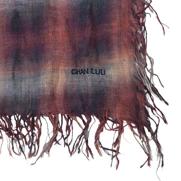 Chan Luu Scarf Womens One Size Dark Sapphire Ombre Plaid Fringed Silk Cashmere - Picture 9 of 11